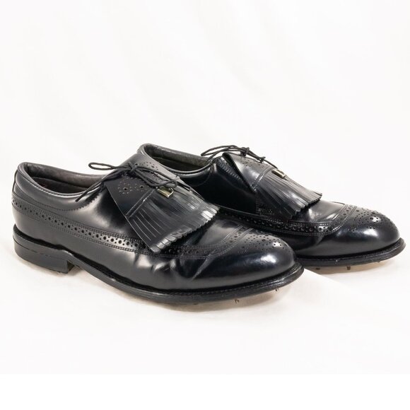 Vintage Dexter Medina Golf Shoes Black Brogue Cap Toe Kiltie Derby 11.5D - Picture 3 of 8